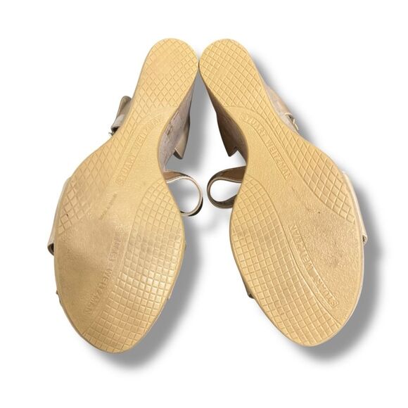 Stuart Weitzman Oneliner Patent Leather Cork Wedge Open Toe Heels Nude Size 9 - Picture 10 of 10